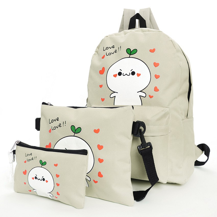 Bộ 3 món balo vải love love,balo canvas,balo nữ,baloteen,balo đi học,balo hot,balo xinh,balo đa năng