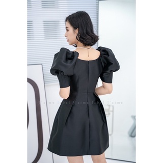 [J'aime Label] Đầm Đen Tay Phồng Cổ V Dáng Xoè