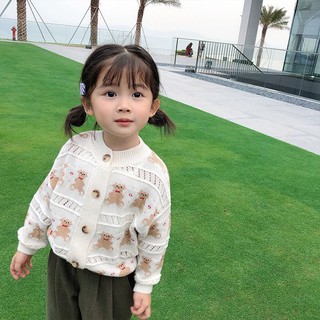 áo khoác len đan gấu bé gái