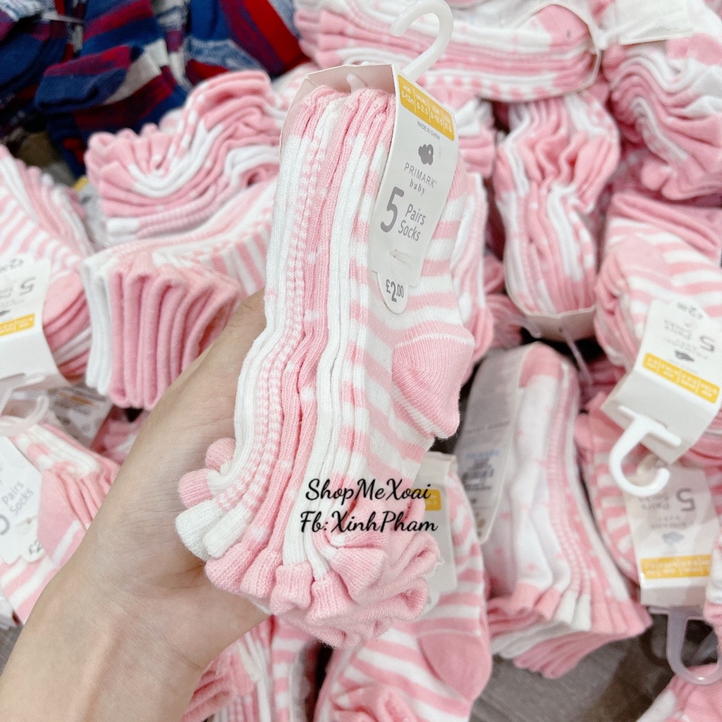 [size 6M-12M] Sét 5 đôi tất Primark màu hồng cho bé gái