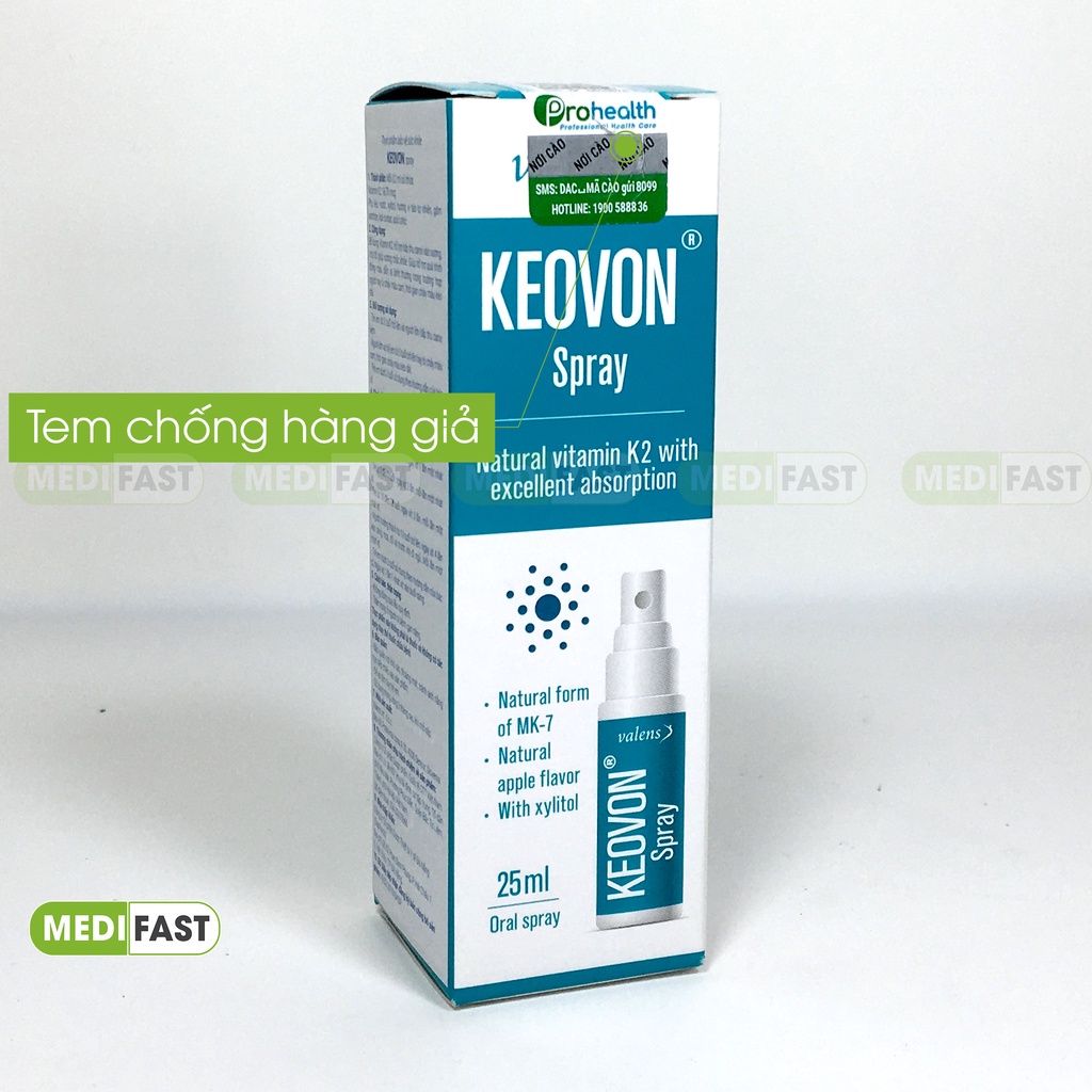 Keovon Spray, Vitamin K2 cho bé, kích thích phát triển chiều cao cho trẻ, ngăn loãng xương ở người già - Chai 25ml