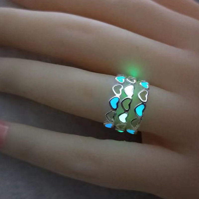 Nhẫn Bạc Trái Tim Dạ Quang Phát Sáng Trong Bóng Tối Cho Nữ