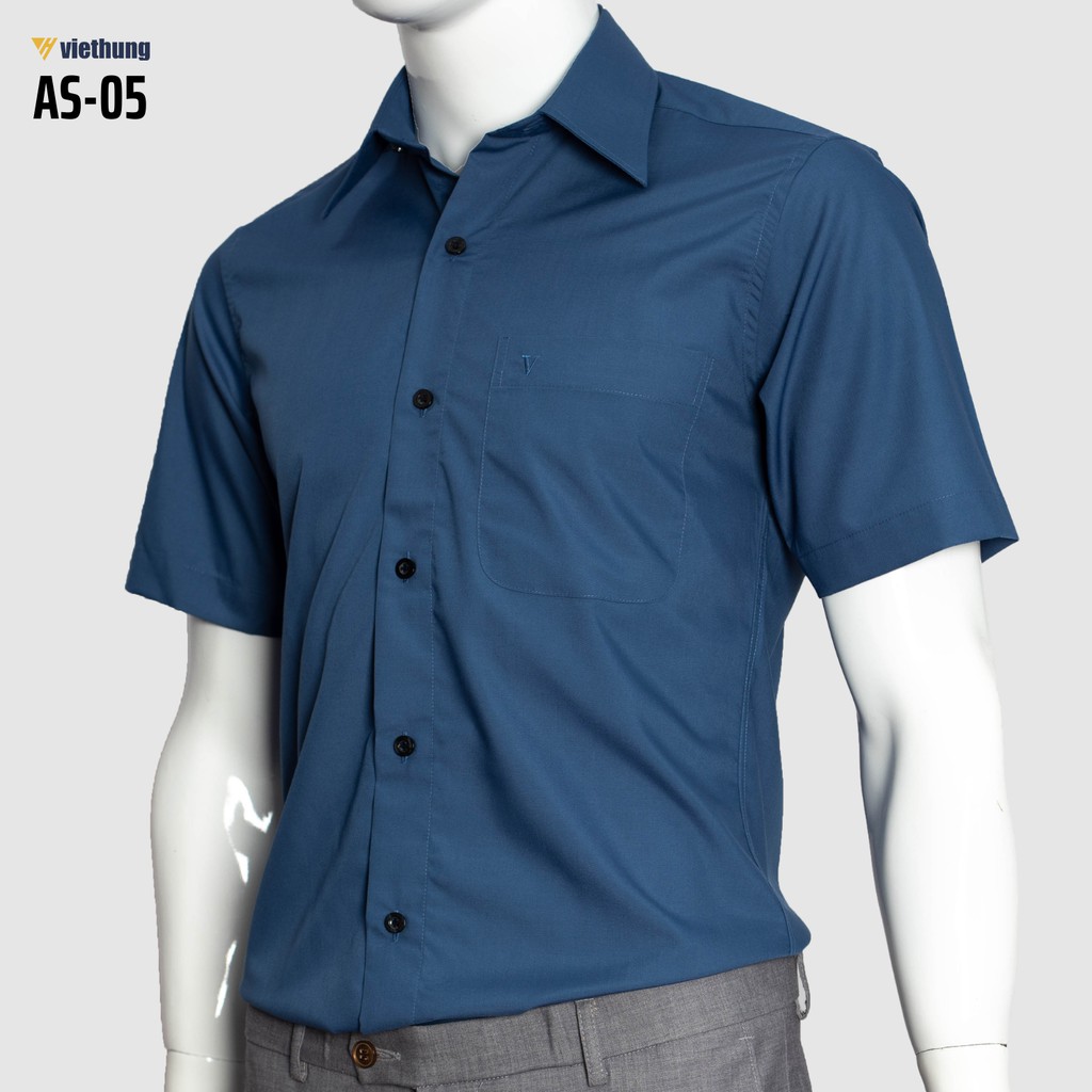Sơ mi nam cộc tay Việt Hưng màu xanh đá AS05 regular fit