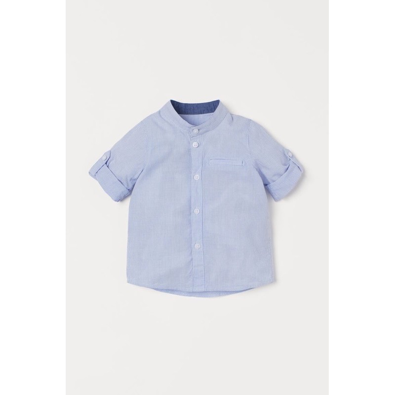 [KIDDO] Sơmi H&amp;M trơn cổ tàu 5 màu trắng, xanh nhạt, xanh ngọc, be, trắng sọc xanh siêu xinh cho bé mặc hè