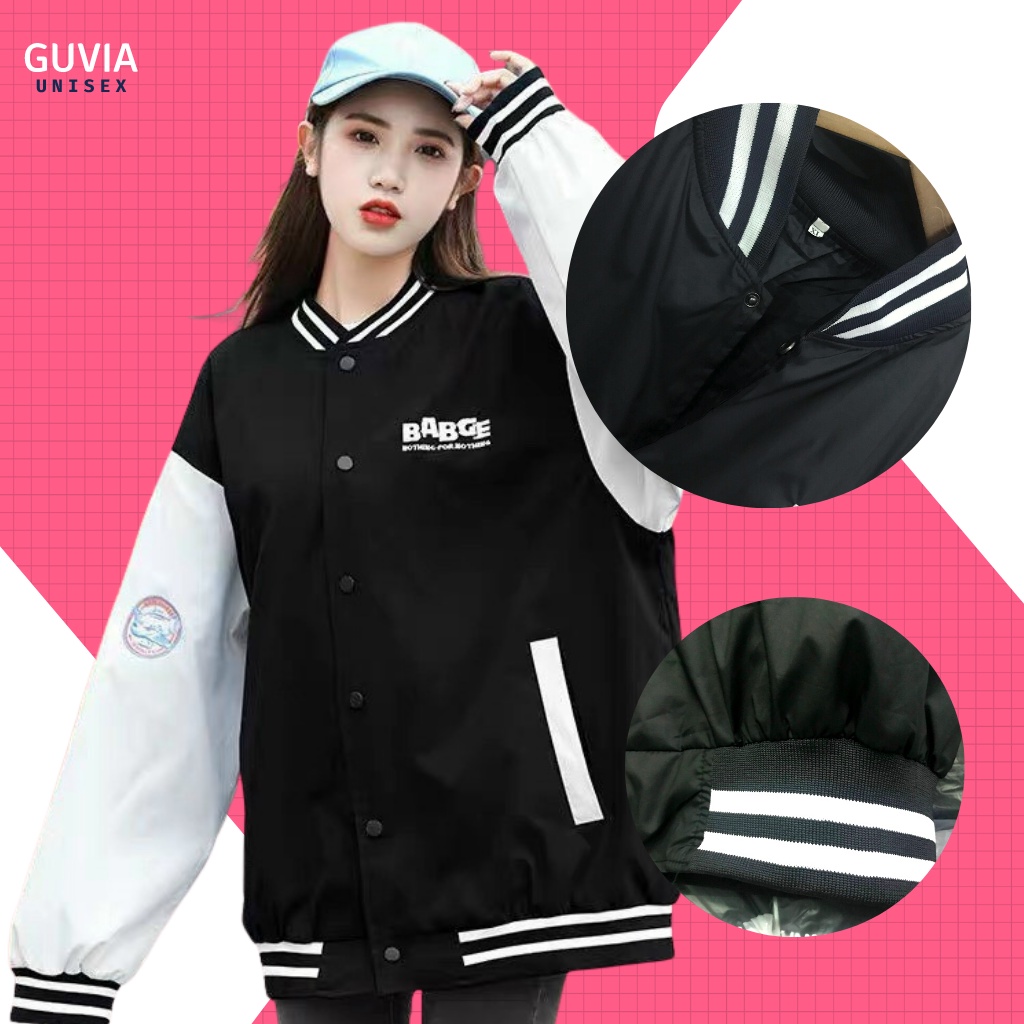 Áo khoác Dù Bomber BABGE Unisex From Rộng Ulzzang Nam Nữ Guvia Bomber Jacket