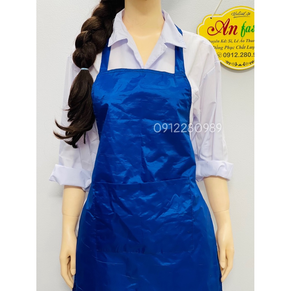 Tạp dề yếm chống thấm nước có túi màu xanh dương, tạp dề thủy sản _ Hình chụp thật
