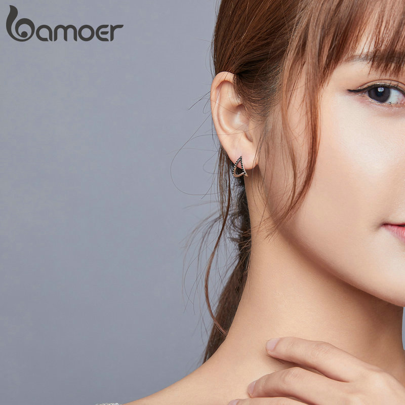 Bông Tai Bamoer SCE924 Bằng Bạc 925 Sterling Kiểu Dáng Hình Học Đơn Giản Cho Nữ