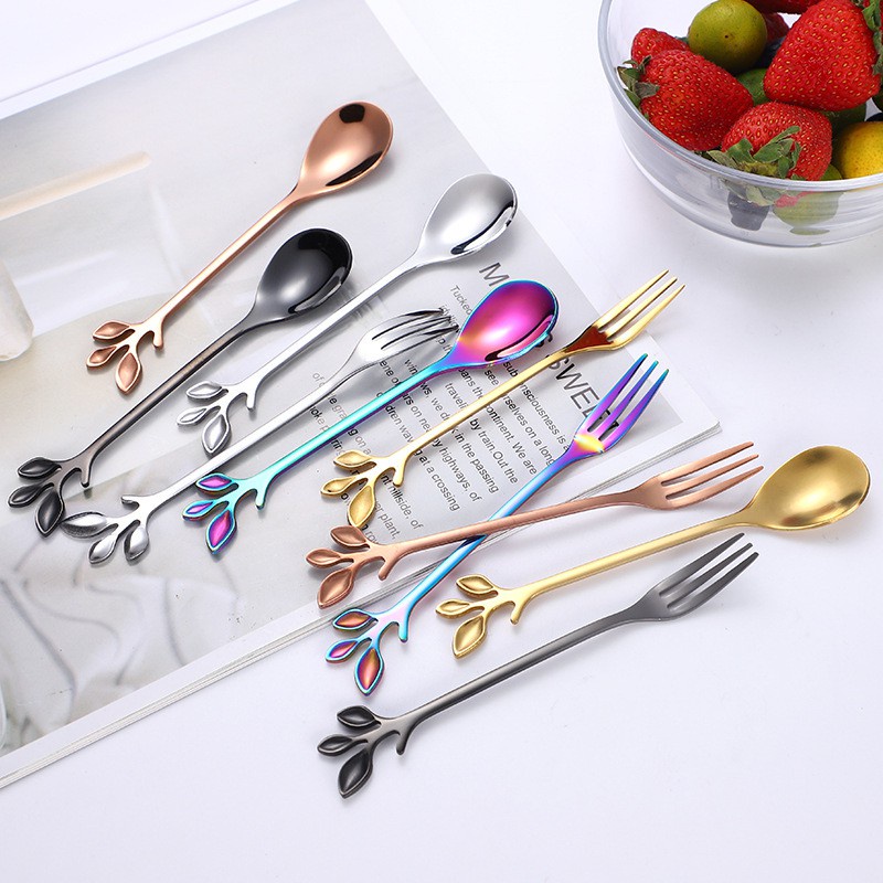 Bộ Muỗng Nĩa Hình Chiếc Lá Bằng Thép Không Gỉ Cao Cấp