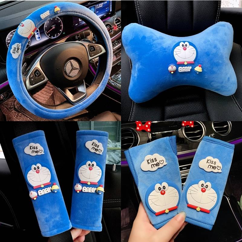 Doraemon Car Gear Rearview Mirror Pullover Pillow Lumbar Support Pillow Safety Belt Shoulder Pad Female Four Seasons Cartoon Cyber Celebrity Car Cute KlcY