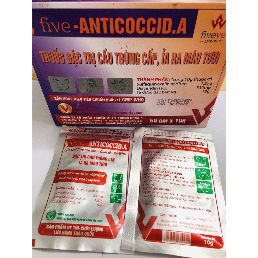 Five-anticoccid.a - Đặc trị cầu trùng cấp, ỉa ra máu tươi - Thuốc Thú Y & BVTV Minh Tuệ