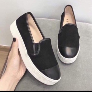 Giày lười da lộn phối da