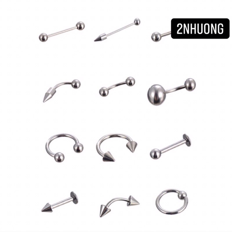 combo E loại lớn big bông tai titanium xỏ khuyên miệng mũi vành tai môi thép không gỉ inox
