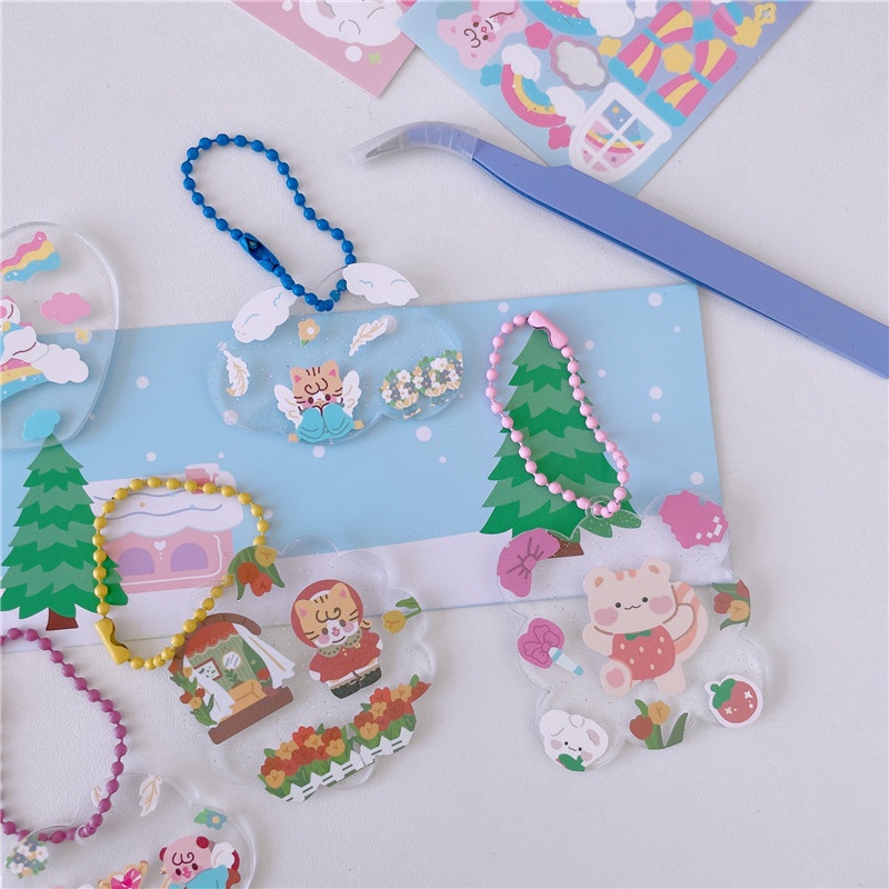 Peach Acrylic DIY decoration transparent shiny disc Key chain accessories