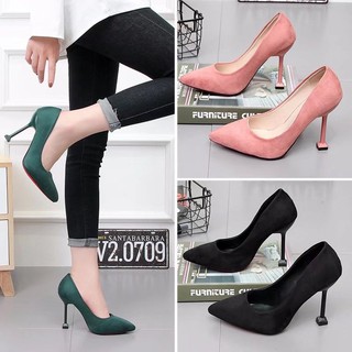 Giày cao gót/Giày công sở/Giày nữ, mũi nhọn, màu đen, chất nhung, gót nhỏ, phong cách Hàn Quốc, dễ kết hợp, mẫu mới nhất