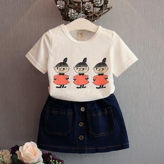 Set váy bò áo phông cotton bé gái loại 1