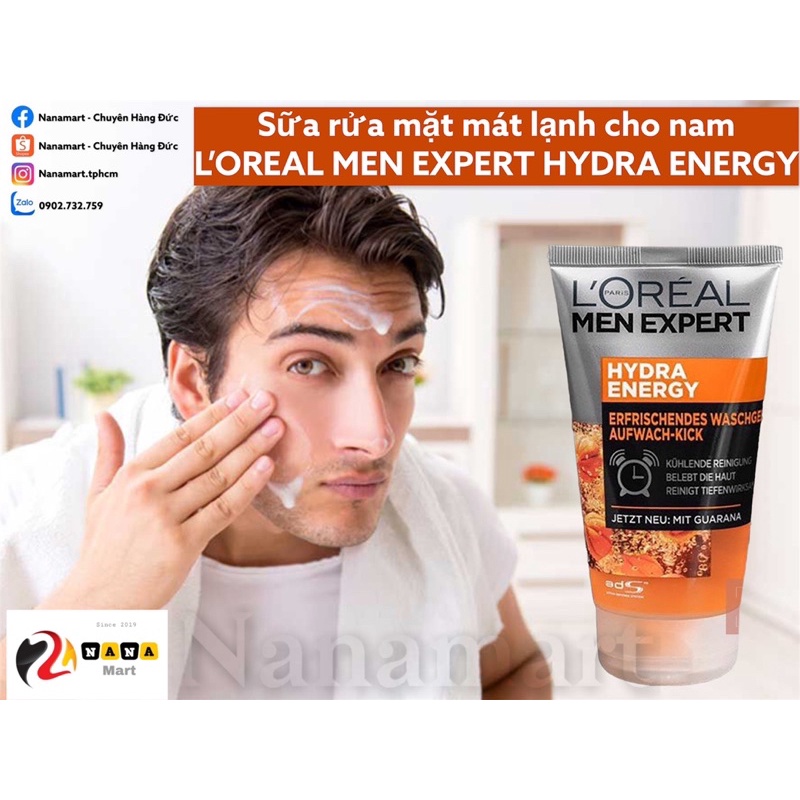 Sữa Rửa Mặt Cho Nam L’OREAL MEN EXPERT HYDRA ENERGY mát lạnh sạch nhờn 100ml