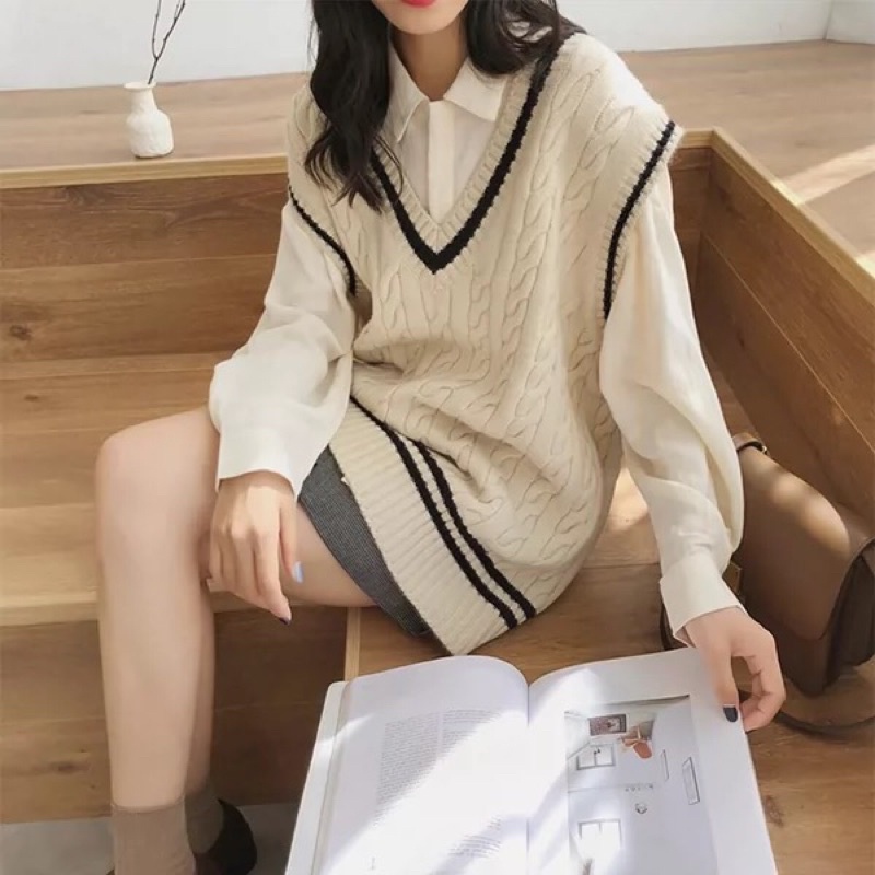 Áo len gile nữ dệt kim phong cách Ulzzang Hàn Quốc