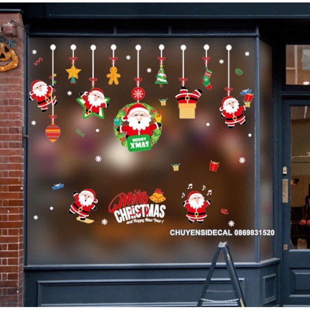 Decal dán tường noel- Rèm noel đỏ nhí