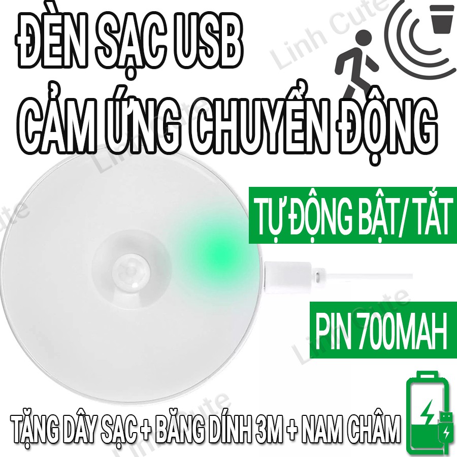 Đèn Cảm Biến Chuyển Động sạc USB Gắn Tường, làm đèn ngủ kèm Cáp Sạc+Nam Châm LC22