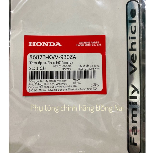 TEM “FAMILY VEHICLE” ZIN SUPER DREAM CHÍNH HÃNG HONDA-GIÁ 1 TEM