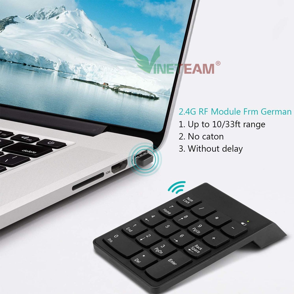 Bàn phím số rời không dây  Wireless 2.4 GHz  18 phím cơ bản dùng cho Mac Book Air/Pro, laptop, điện thoại -dc4472