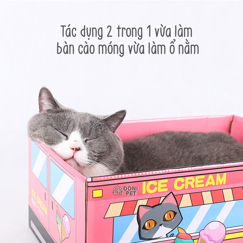 Hộp giấy đồ chơi cho mèo kèm bàn cào móng ( tặng kèm catnip )