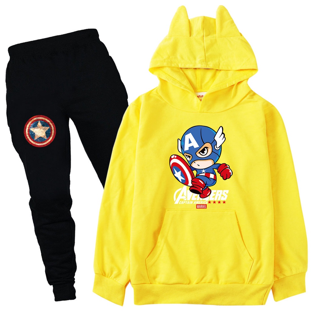 Bộ Áo Hoodie Dài Tay + Quần Dài In Họa Tiết Hoạt Hình Captain America Cho Bé Trai / Gái