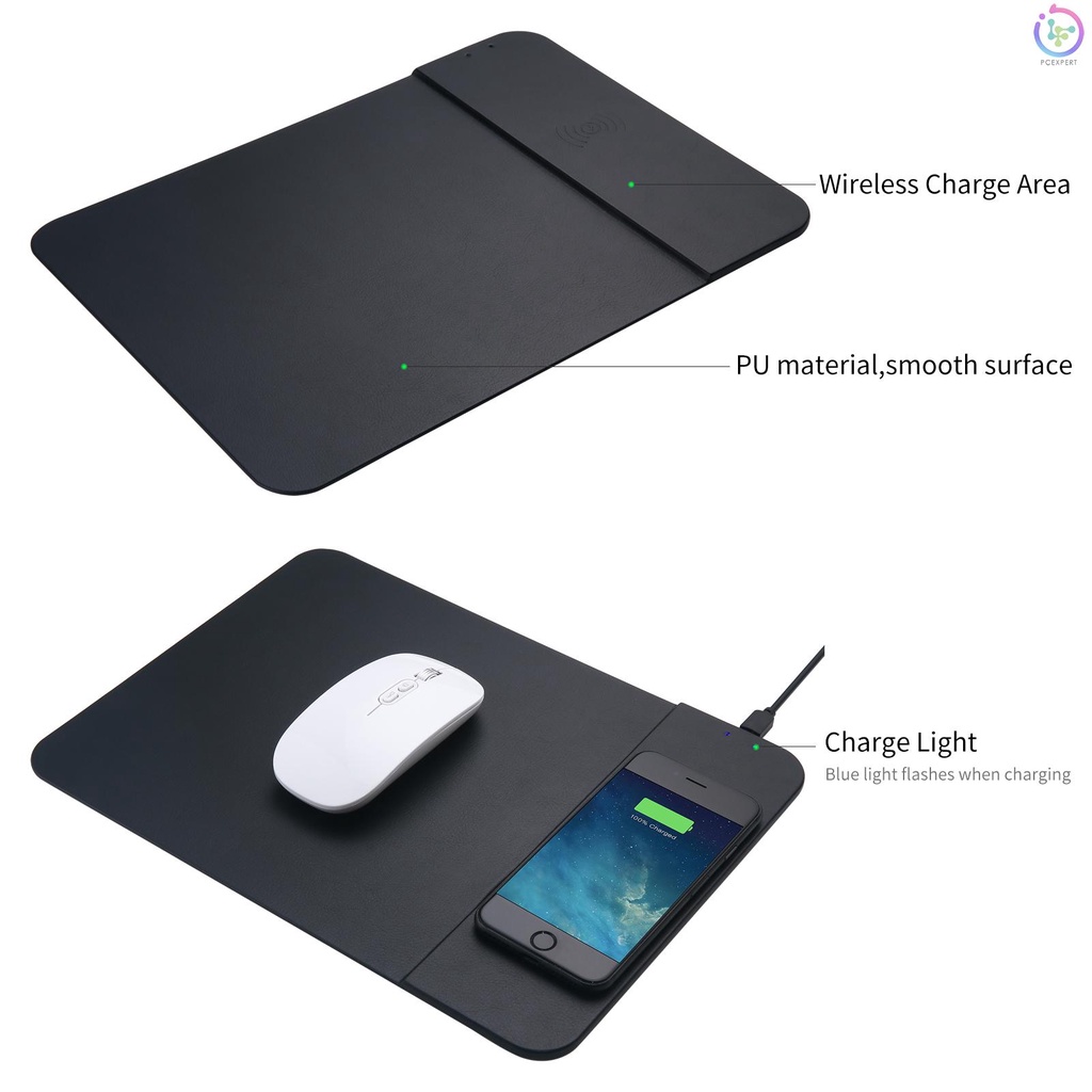 10W Wireless Charging Mouse Pad 2 in 1 Multifunctional Wireless Quick Charge Ultra-thin Non-slip Phone Charge Board Black