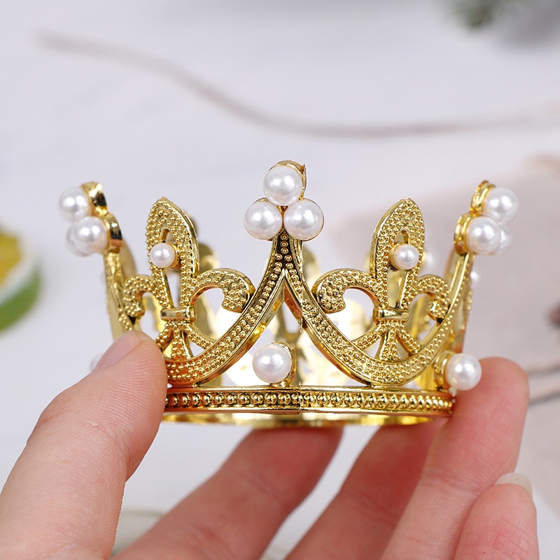 1 Vương Miện Cài Tóc Mini Đính Pha Lê Và Ngọc Trai Trang Trí Bánh Kem Cho Trẻ Em