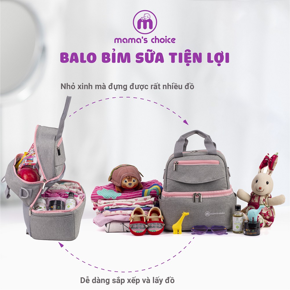 Balo bỉm sữa giữ nhiệt Mama’s Choice 4in1 | Giữ nhiệt bình sữa | Đựng đồ cho mẹ và bé | Chất Liệu Cao Cấp và Thời Trang