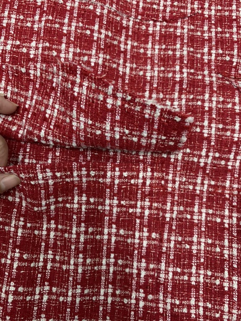 Có sẵn: Áo khoác dạ Tweed đỏ oversize 2 lớp