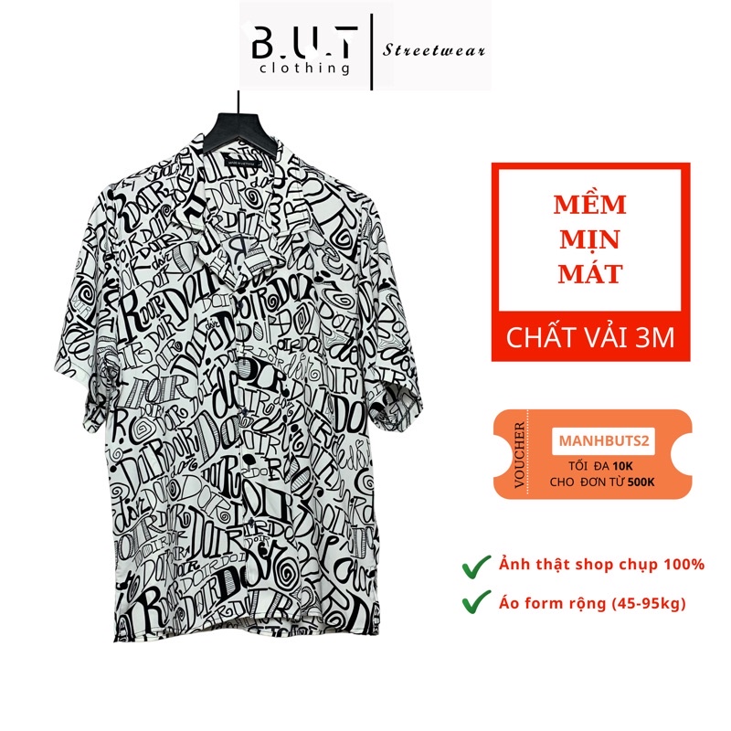 Áo sơ mi họa tiết ⚡️ẢNH THẬT⚡Áo sơ mi ngắn tay CHỮ VIẾT chất vải LỤA mềm - mát - chống nhăn, thoải mái mặc cho mùa hè.