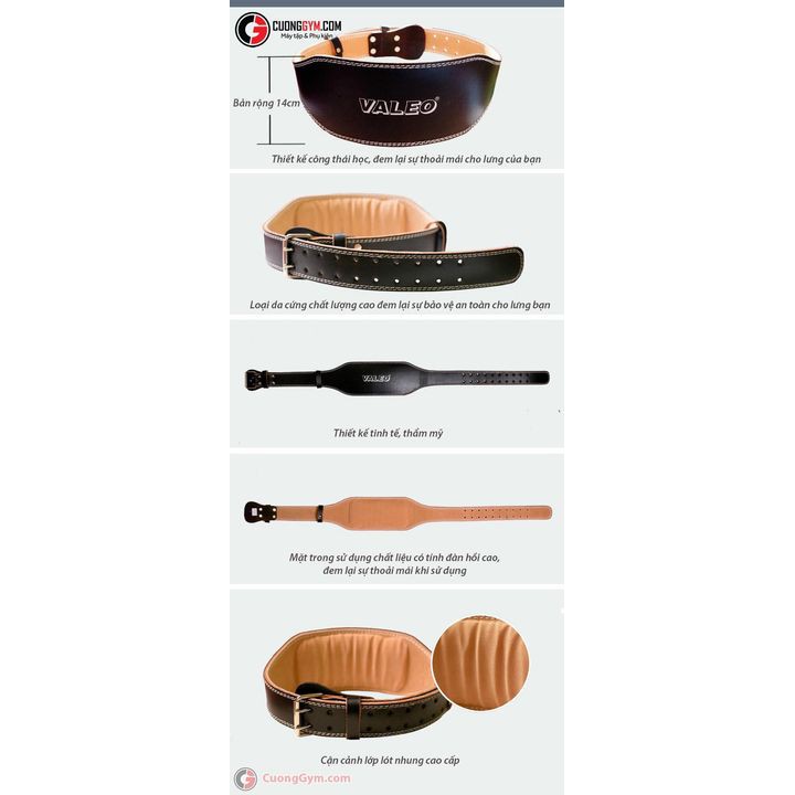 Đai Lưng GYM Da Bò Có Đệm Chính hãng VALEO Cao cấp -ĐLVL-07