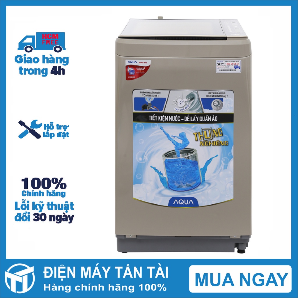 Máy giặt Aqua 8 kg AQW-F800BT(N) - Khóa trẻ em Tự khởi động lại khi có điện, Vệ sinh lồng giặt, giao hàng miễn phí HCM