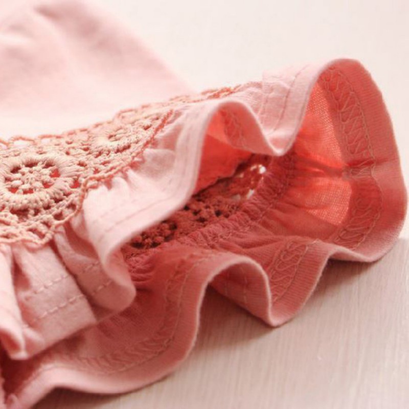 Áo Sơ Mi Phối Ren Tay Xòe Màu Trơn Thời Trang Mùa Hè Cho Bé Gái