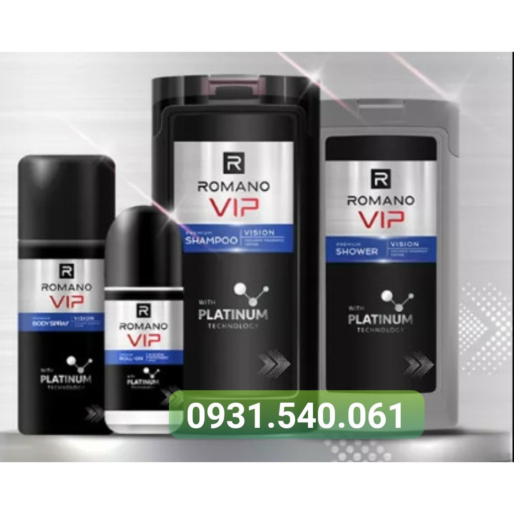 ROMANO VIP ( LỰA CHỌN MÙI)_ TRỌN BỘ SẢN PHẨM VIP VISION MỚI: XỊT 150G+ LĂN 50ML+ DẦU GỘI 180G+ SỮA TĂM 180G.