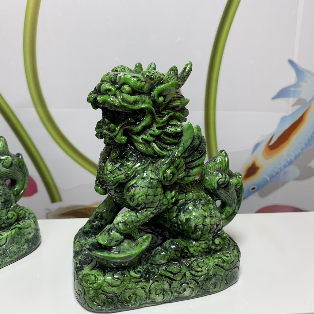 Tượng đá tỳ hưu phong thủy 2 sừng - Màu nâu đen - Chiều cao 14cm