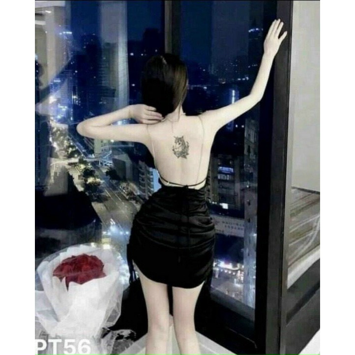 đầm body dây xích rút dây 2 bên xinh có may kèm mút