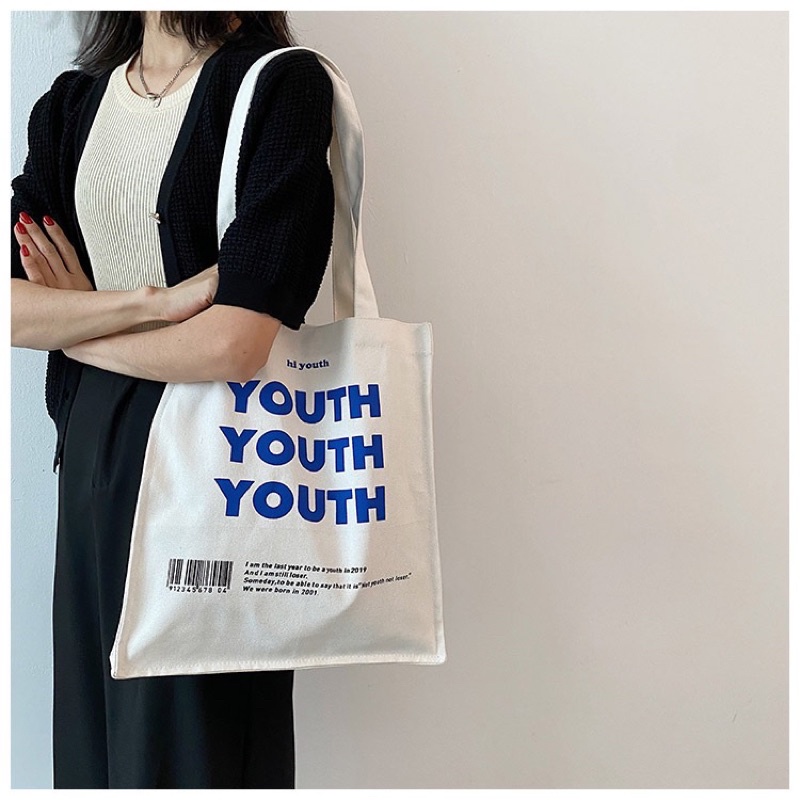 Túi tote vải canvas YOUTH phong cách Hàn Quốc có cúc T45