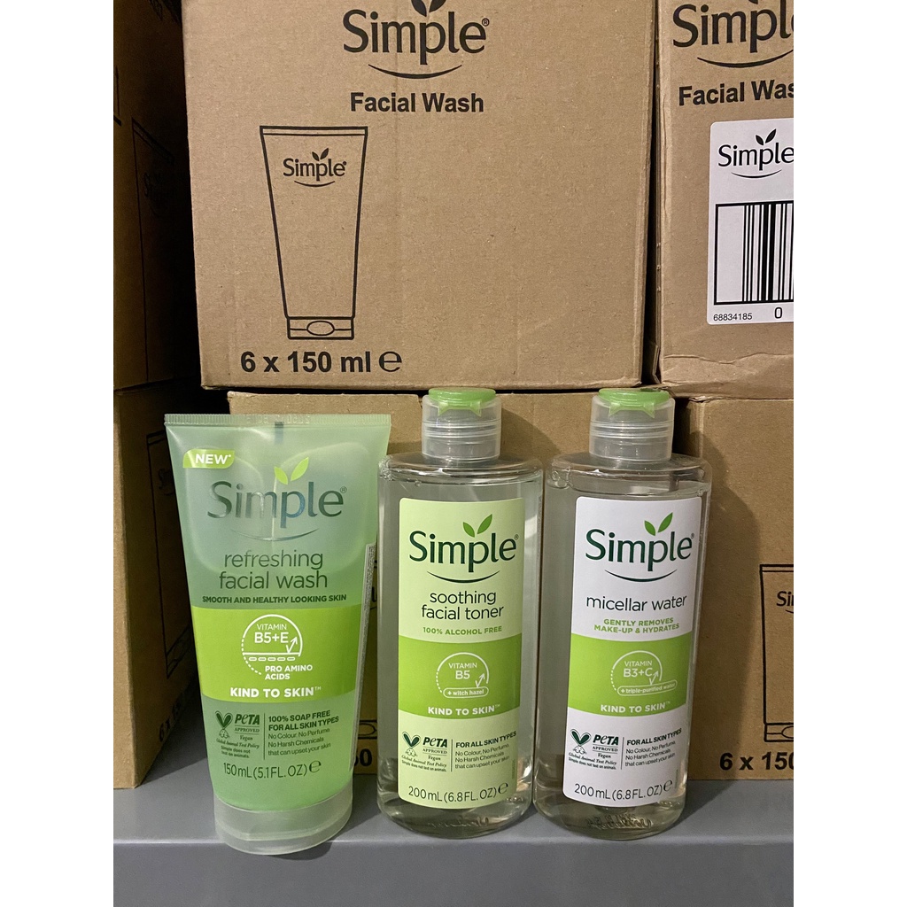 Combo chăm sóc da Simple Toner, Sữa rửa mặt, tẩy trang Simple
