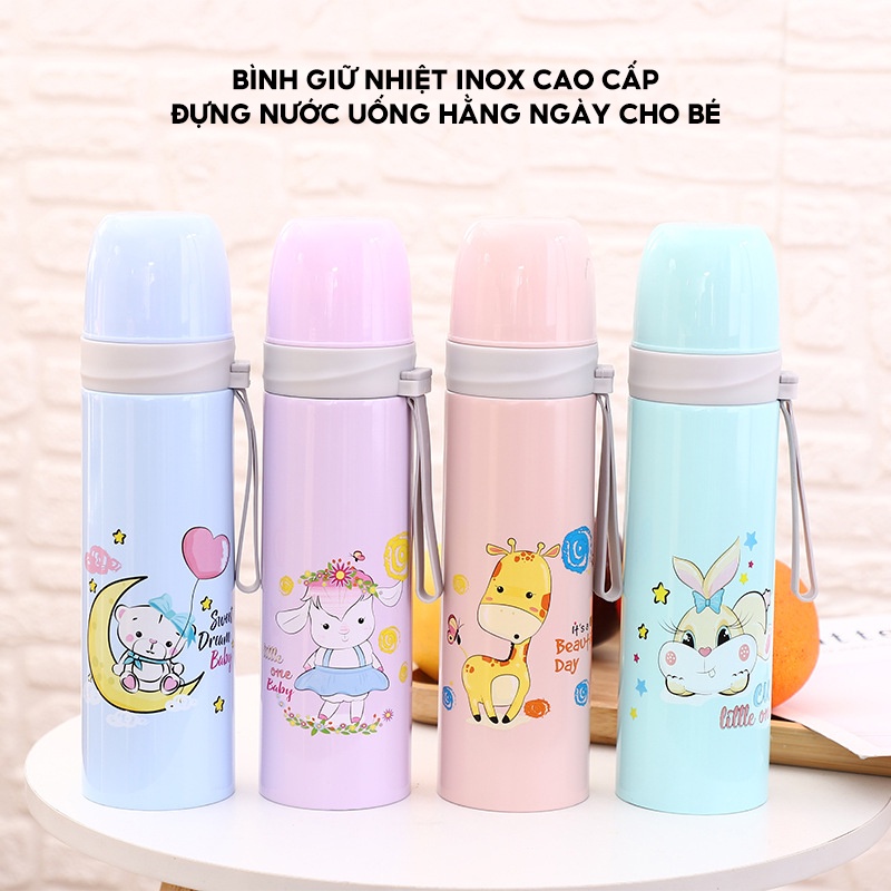 Bình Giữ Nhiệt Đựng Nước Giữ Nóng Lạnh 500ML Tặng Quai Xách Tiện Lợi Lõi Inox Cao Cấp Giá Rẻ Giao Màu Ngẫu BWB-016
