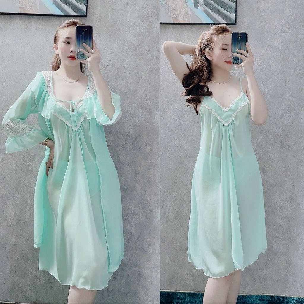 Váy ngủ áo choàng BIGSIZE ❣️FREE SHIP❣️ Đầm ngủ sexy lụa Chiffon Chất Siêu Mát Dáng Siêu Xinh &lt;80kg