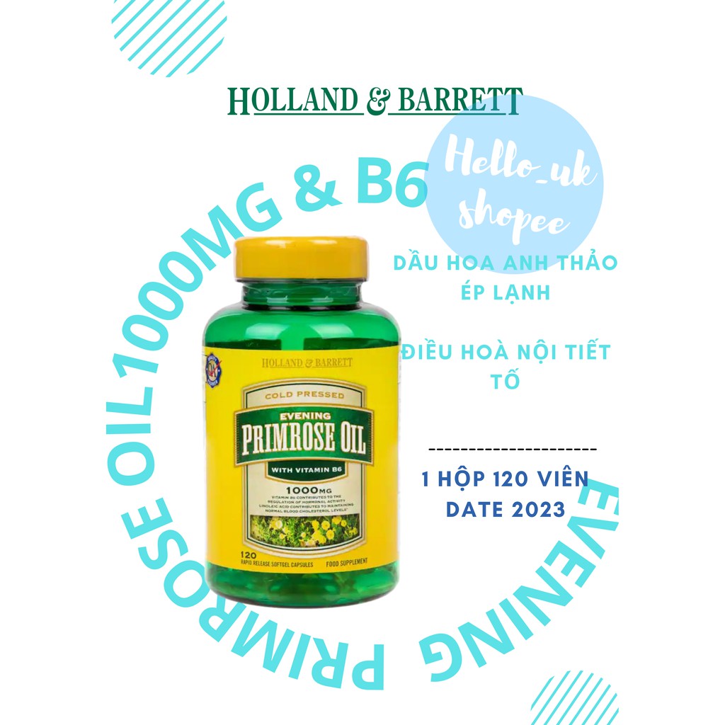 [Có Bill] [1000mg][120v] Dầu Hoa Anh Thảo Evening Primrose Oil - chính hãng Holland & Barrett