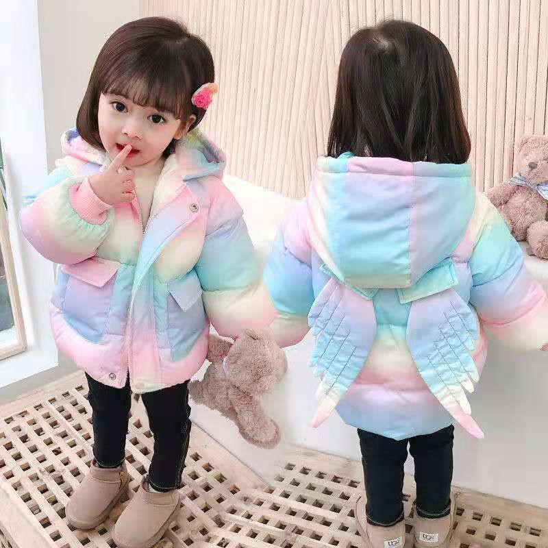 Áo khoác phao cầu vồng cao cấp cho bé gái(sẵn xanh 100)