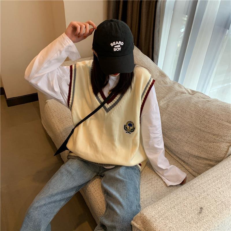 Áo sweater màu trơn họa tiết thêu phong cách Hàn Quốc cho nữ