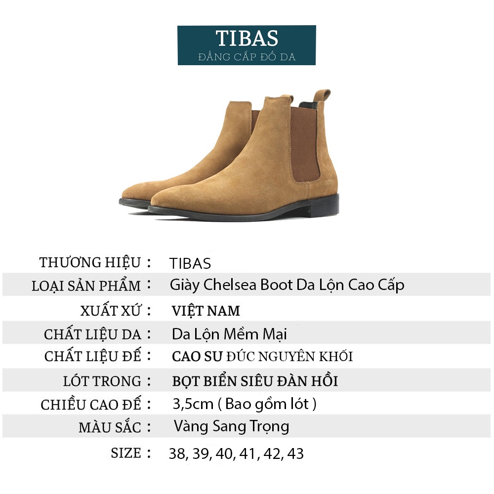 Chelsea Boots Da Lộn Mềm Mại Cao Cấp Màu Vàng Sang Trọng Bảo Hành 12 Tháng TIBAS