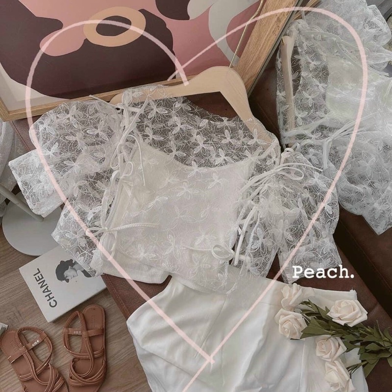 SET ÁO REN 3 MÓN + SHORT TRẮNG