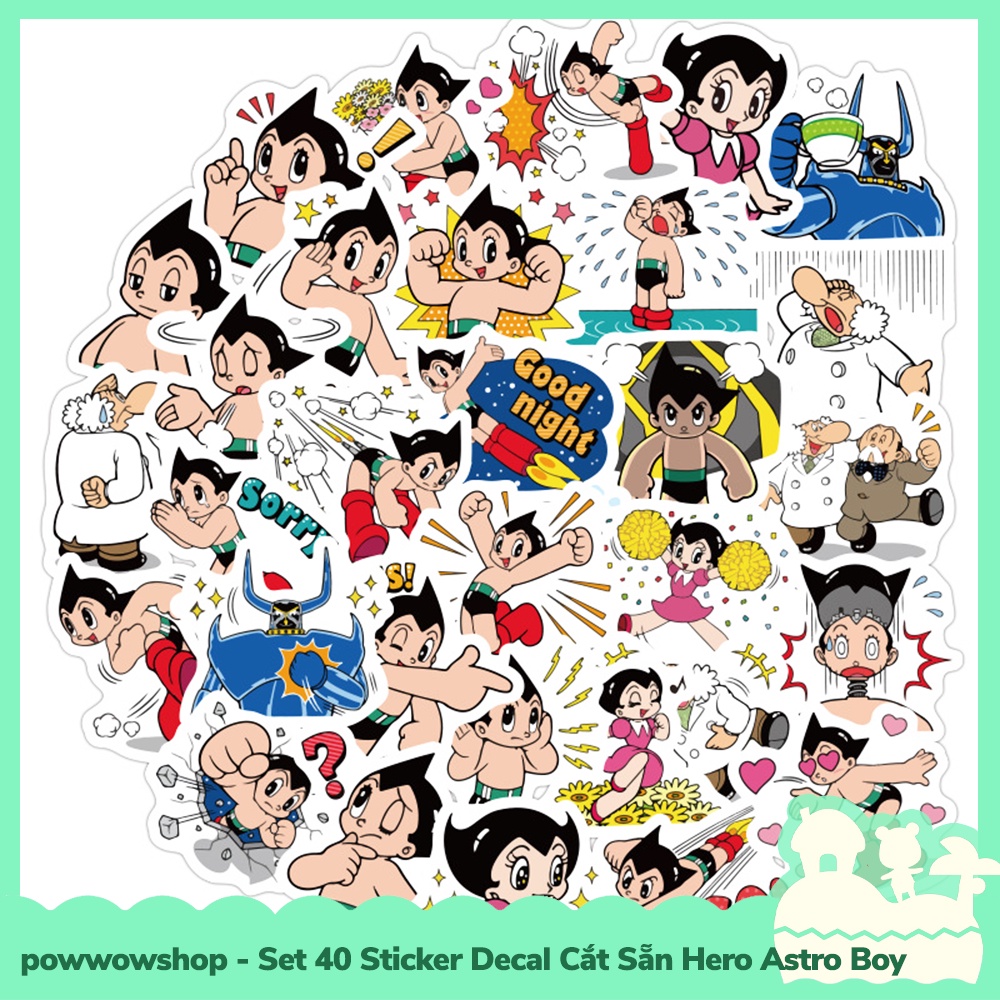 [Sẵn VN - Hỏa Tốc] Set 40 Sticker Mini Decal Dán Trang Trí Vật Dụng Mẫu Hero Astro Boy Classic
