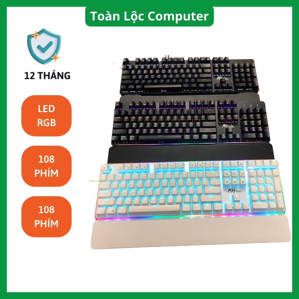 Bàn phím cơ Royal Kludge RK918 920 935 blue switch size 108 phím LED RGB có kê tay
