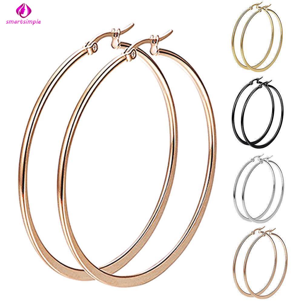 1 Đôi Bông Tai Tròn Cỡ Lớn Bằng Thép Không Gỉ Phong Cách Steampunk 30-60mm